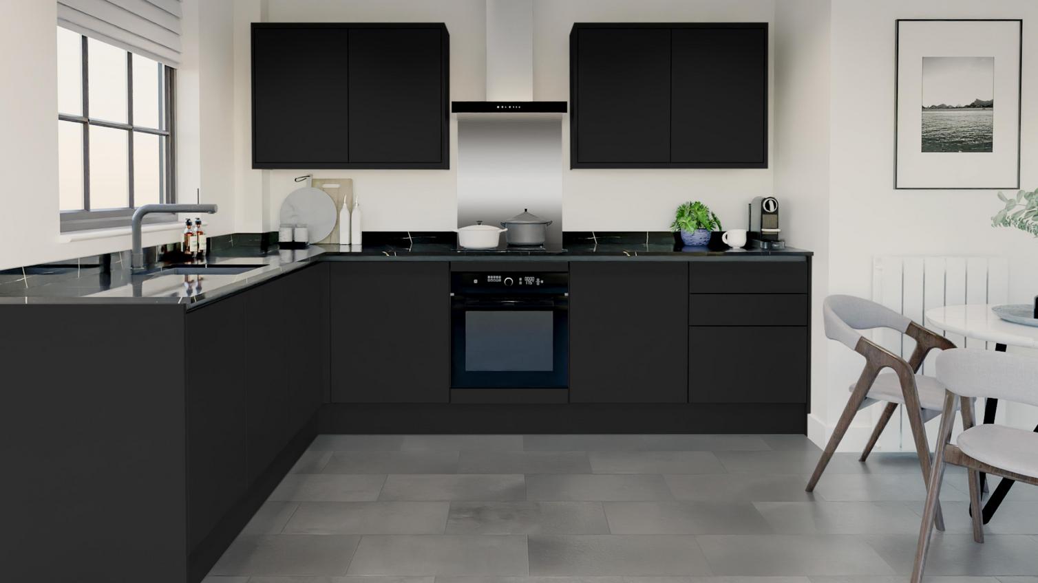 Hockley Super Matt Black Handleless Set Shot L Shaped