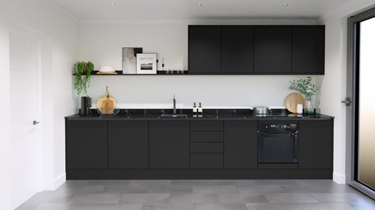 Hockley Super Matt Black Handleless Set Shot SingleWall