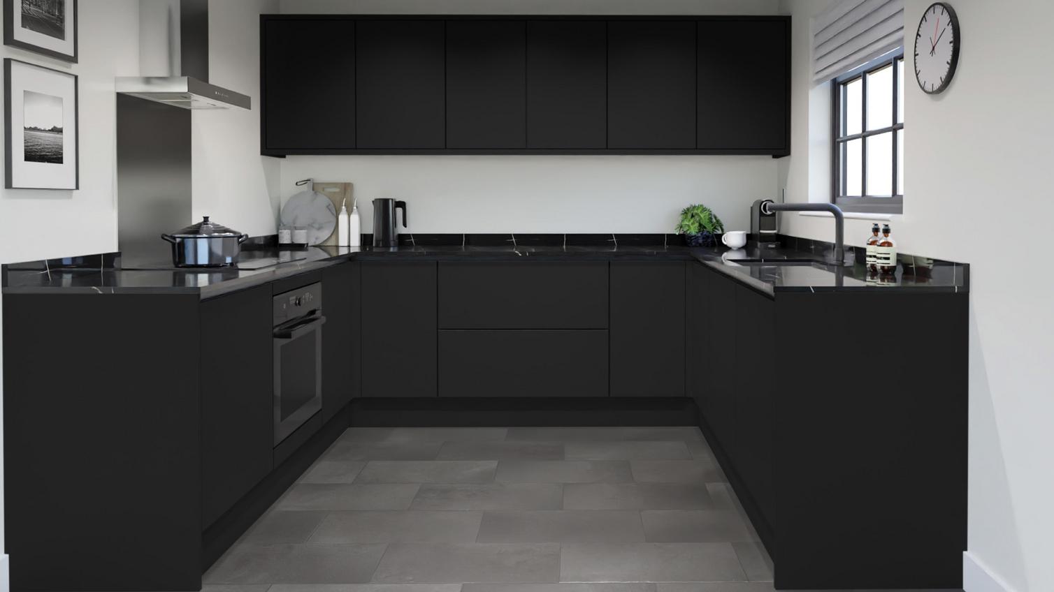 Hockley Super Matt Black Handleless Set Shot U Shaped