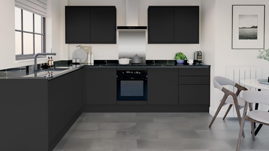 Hockley Super Matt Charcoal Handleless EKES L Shape Main Set Shot