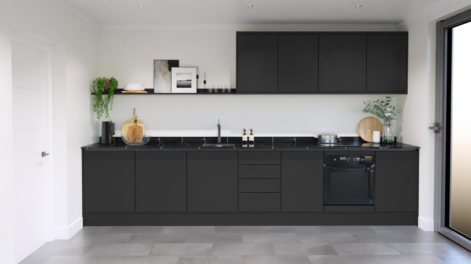 Hockley Super Matt Charcoal Handleless EKES Single Wall Main Set Shot