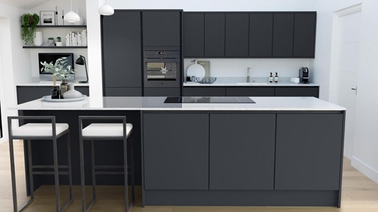 Hockley Super Matt Navy Handleless EKES Island Main Set Shot