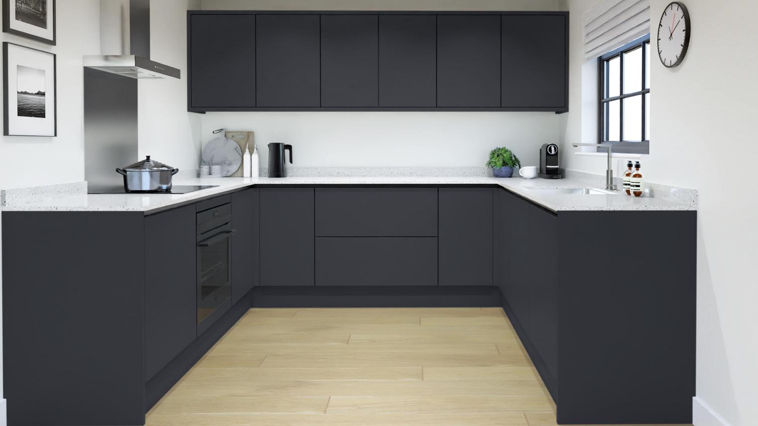 Hockley Super Matt Navy Handleless EKES U Shape Main Set Shot