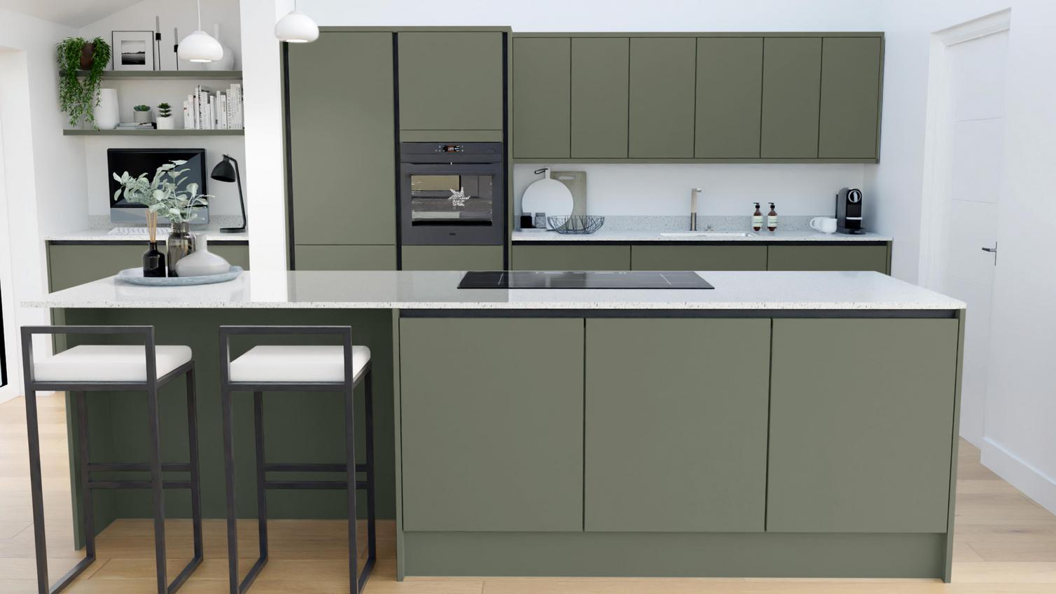 Hockley Super Matt Reed Green Handleless Island