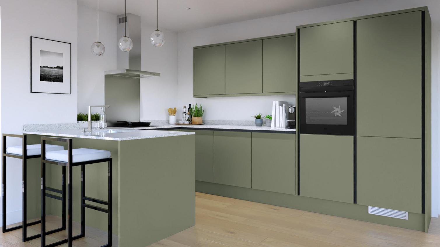 Hockley Super Matt Reed Green Handlelss Peninsula