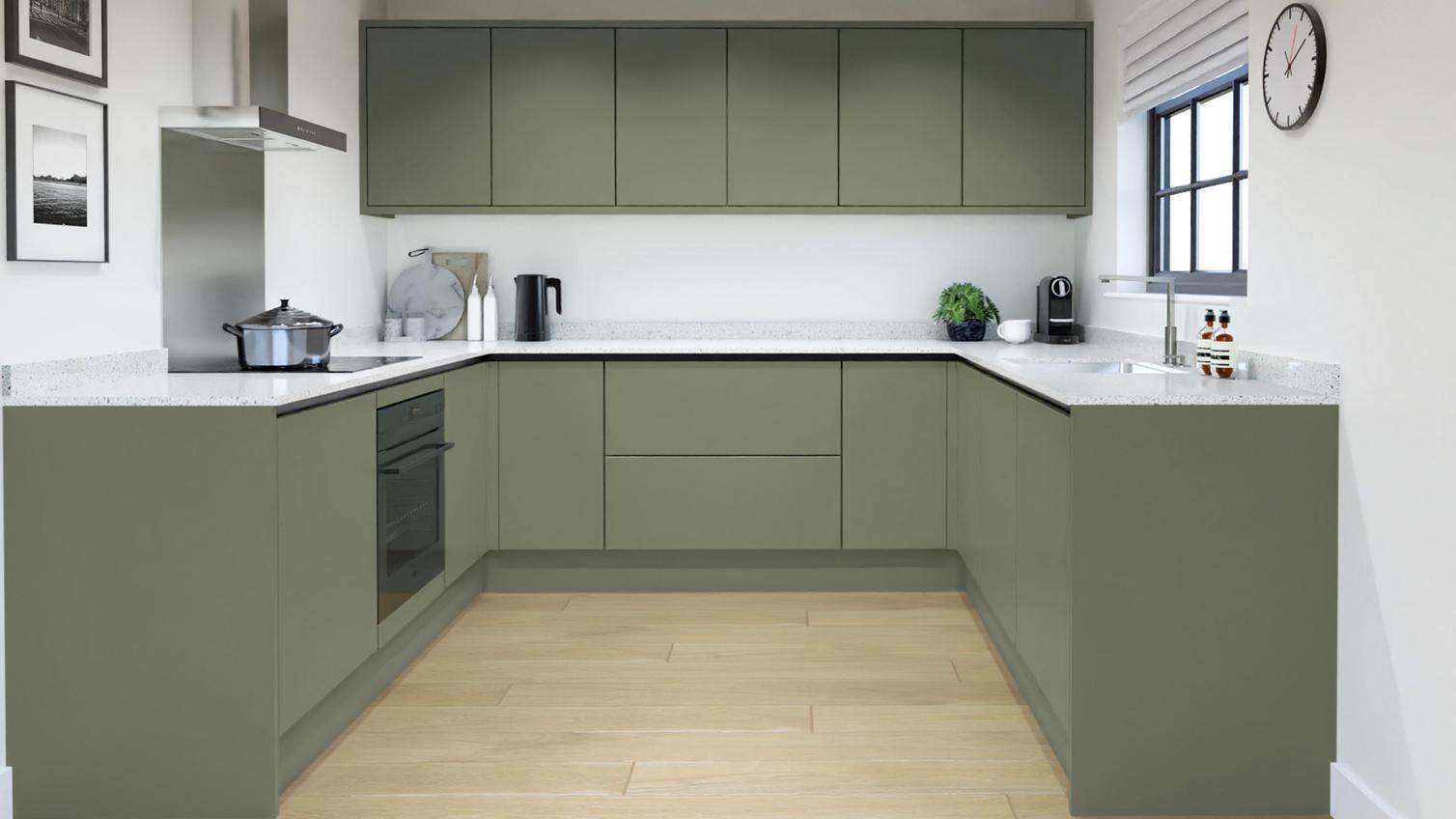 Hockley Super Matt Reed Green Handleless U Shape