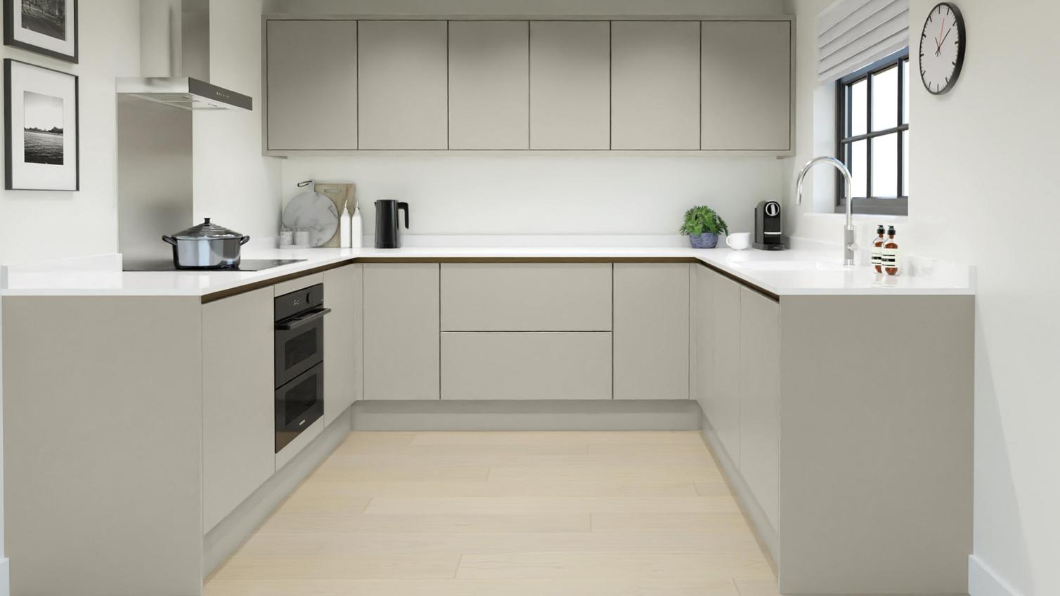 Hockley Super Matt Handleless Sandstone EKES UShape Main Set Shot