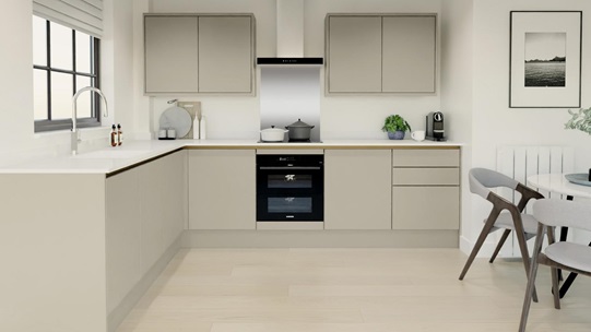 Hockley Super Matt Handless Sandstone EKES LShape Main Set Shot