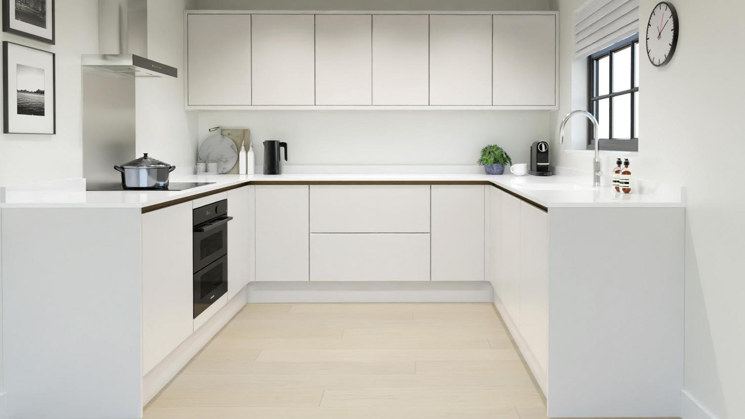 Hockley Super Matt White Handleless EKES U Shape Main Set Shot