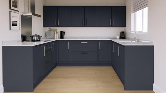 Hockley Super Matt Navy In-frame U-shape kitchen