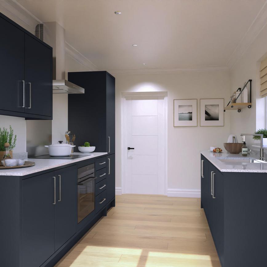 Hockley super matt navy in-frame galley