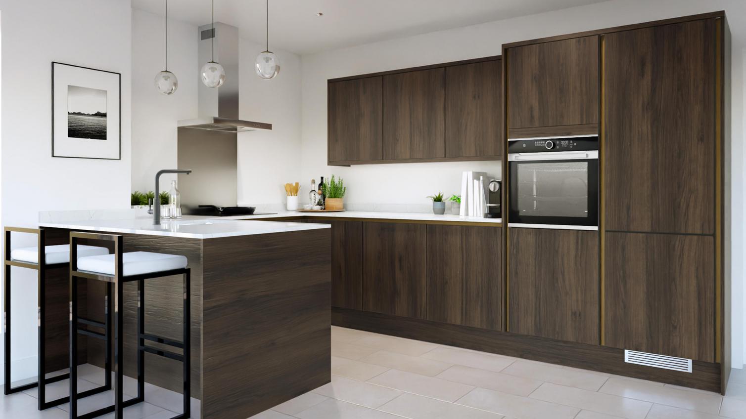 Hockley Textures Walnut Handleless Peninsula