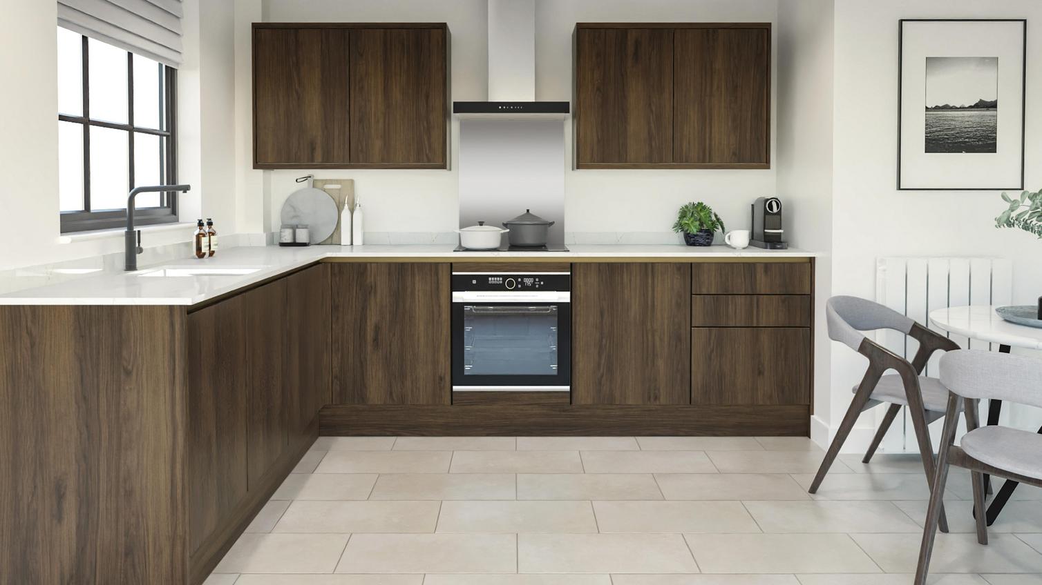 Hockley Textures Walnut Handleless L-Shape