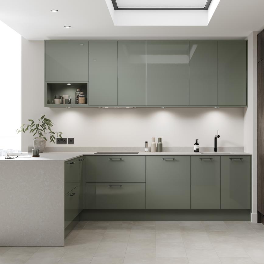 Hockley MG  Reed Green and  Textures Dark Oak Kitchen Set Shot