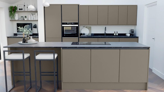 Hockley Mirror Gloss Sand Grey Handleless EKES Island