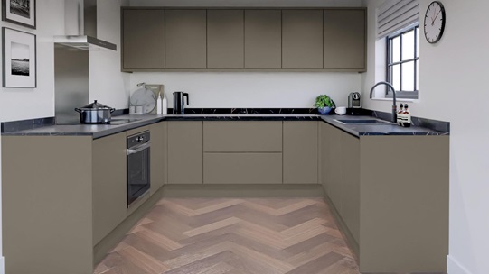 Hockley Mirror Gloss Sand Grey Handleless EKES U Shaped