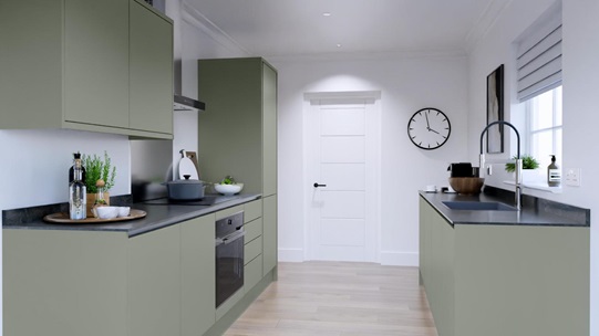 Hockley Mirror Gloss Reed Green Handleless EKES Galley