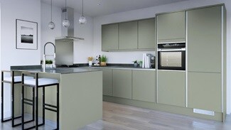 Hockley Mirror Gloss Reed Green Handleless EKES Peninsula