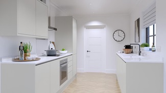 Hockley Mirror Gloss Dove Grey Handleless EKES Galley Main Set Shot