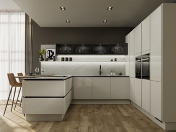 Hockley Mirror Gloss Sandstone Handleless Cameo