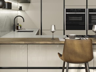 Hockley Mirror Gloss Sandstone Handleless Breakfast Bar Cameo