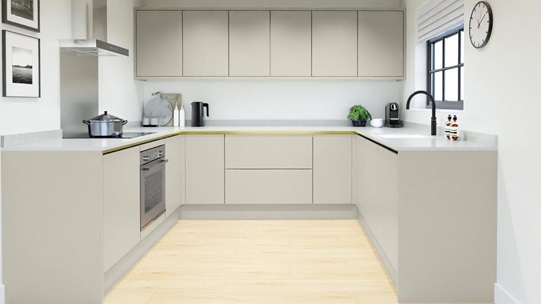 Hockley Mirror Gloss Sandstone Handleless EKES UShape Main Set Shot