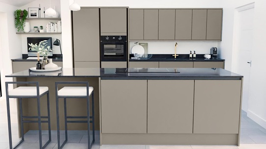 Hockley Super Matt Sand Grey Handleless Island