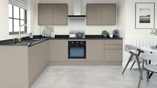 Hockley Super Matt Sand Grey Handleless L Shape