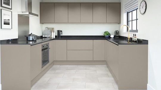 Hockley Super Matt Sand Grey Handleless U Shape