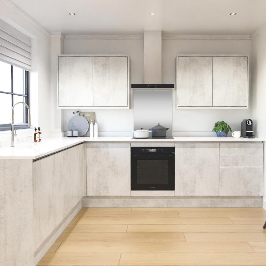 Hockley Textures White Stone Handleless L-Shape EKES 