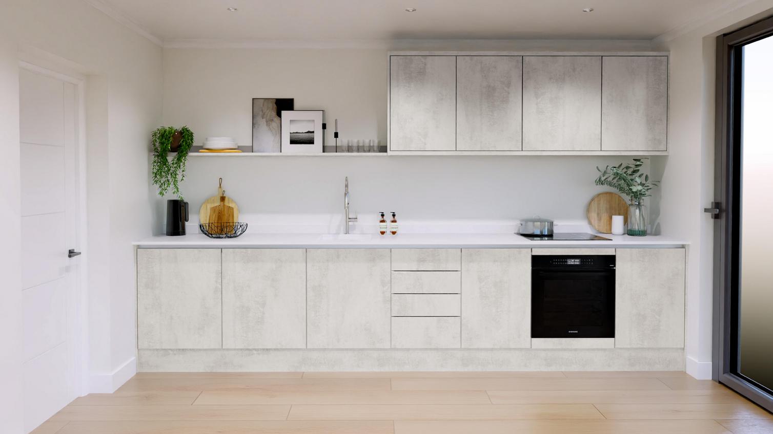 Hockley Textures White Stone Handleless Single Wall