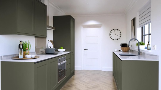 Frome Ash Green Handleless EKES Galley