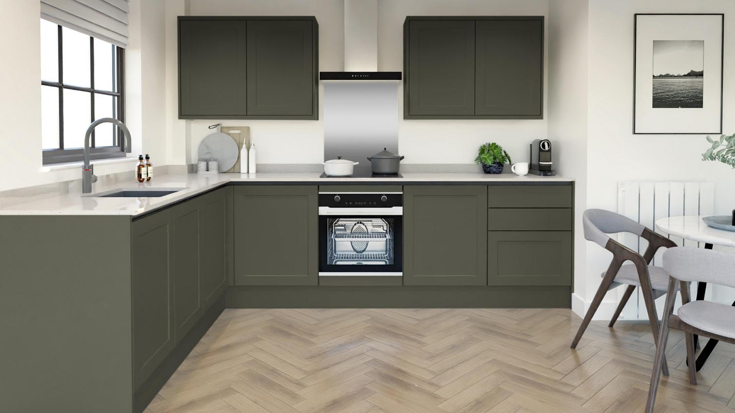 Frome Ash Green Handleless EKES LShaped