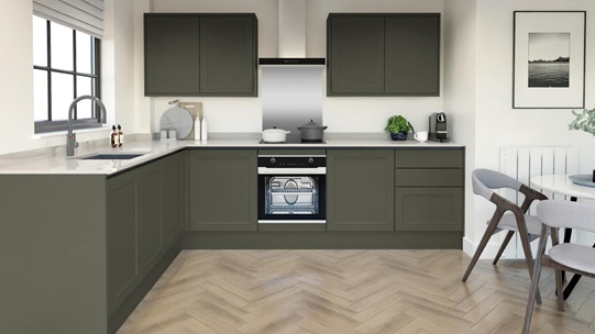 Frome Ash Green Handleless EKES LShaped