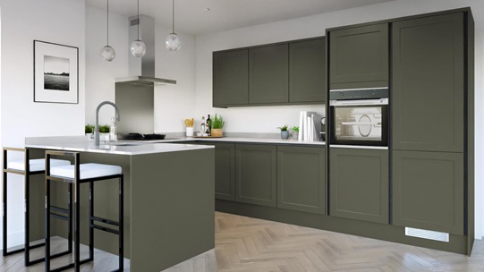 Frome Ash Green Handleless EKES Peninsula