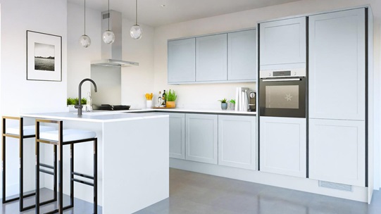 Frome Mist Handleless EKES Set Shot Peninsula