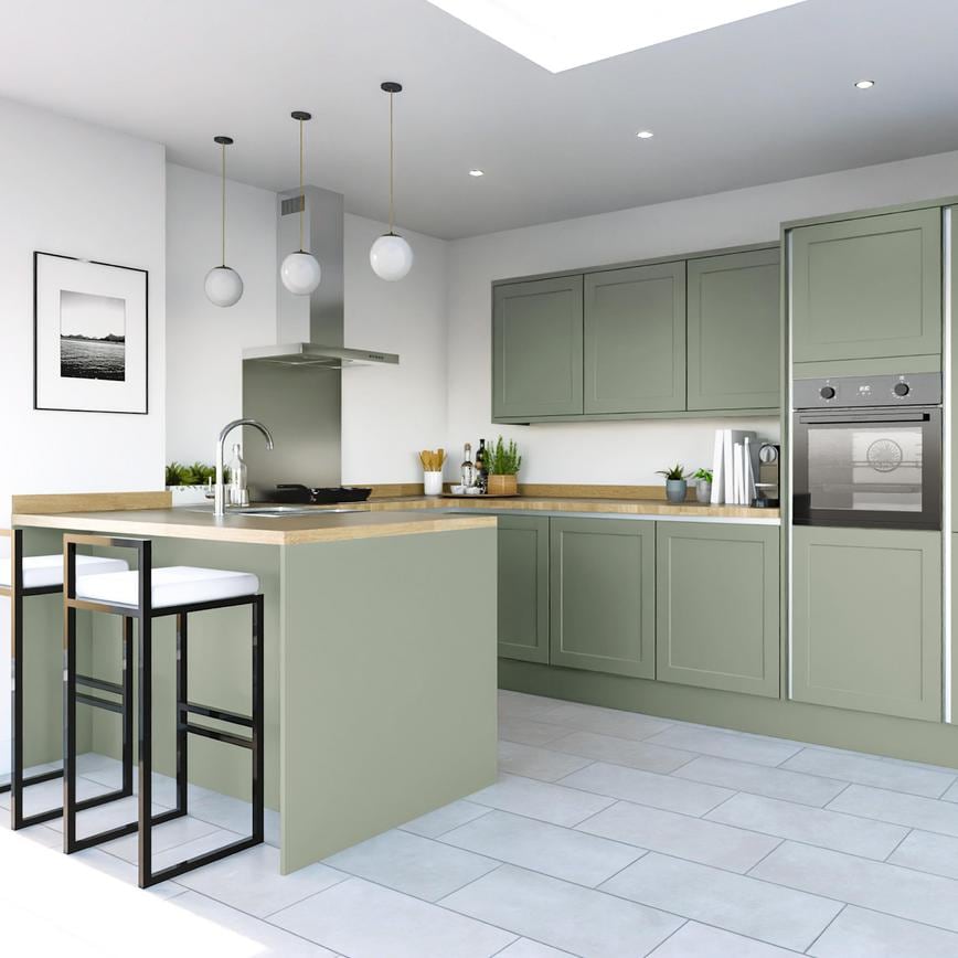 Frome Reed Green Handleless EKES Peninsula