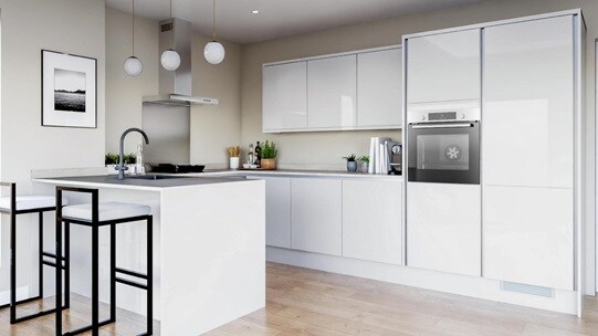 Winterton White Gloss Handleless EKES Peninsula
