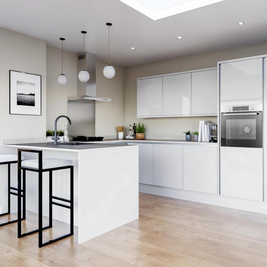 Winterton White Gloss Handleless EKES Peninsula