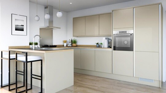 Winterton Sandstone Gloss Handleless EKES Peninsula