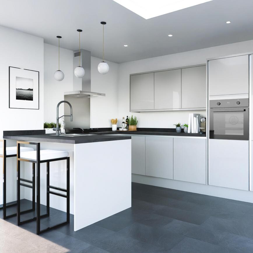 Winterton Dove Grey Gloss Handleless EKES Peninsula