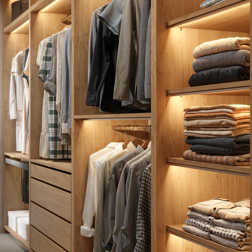Howdens Walk In Natural Oak Wardrobe with Sensio Lights