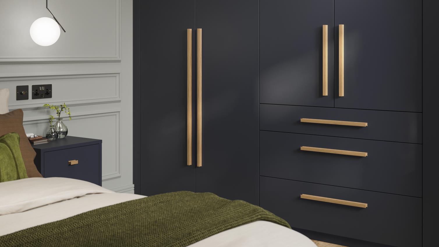 Hockley Super Matt Navy Bedroom Warderobe with Drawers and Bedside Table