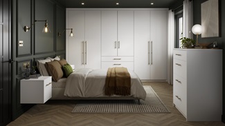 Hockley Super Matt White Main Set Shot Warderobe, Chest Of Drawers, and Bedside Table