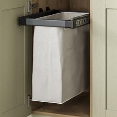 Beige 400mm Pull-Out Laundry Bag with Anthracite Frame Angled