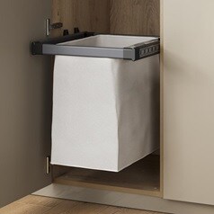 Beige 500mm Pull-Out Laundry Bag with Anthracite Frame Angled