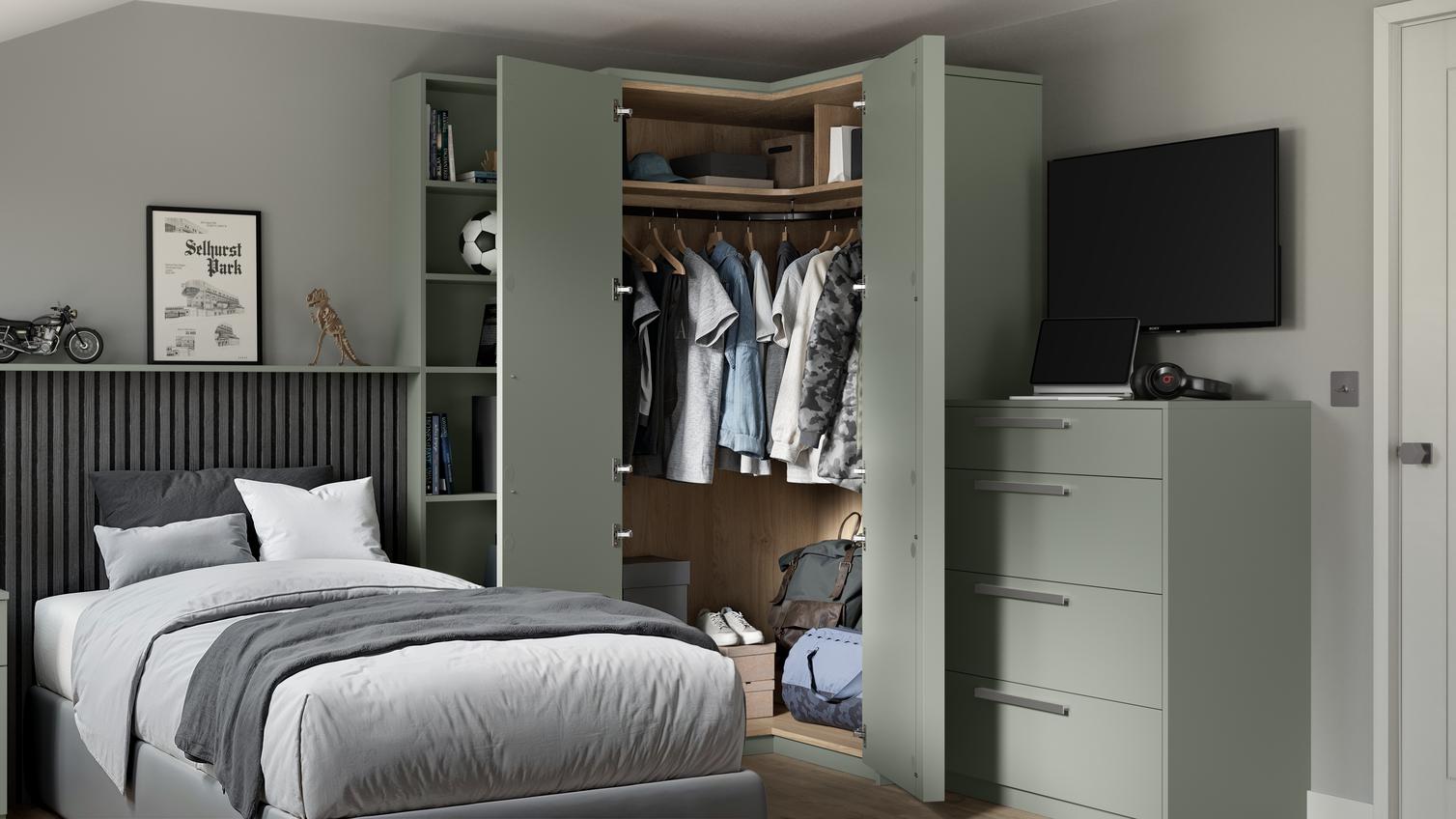Greenwich Reed Green Wardrobe Door Open