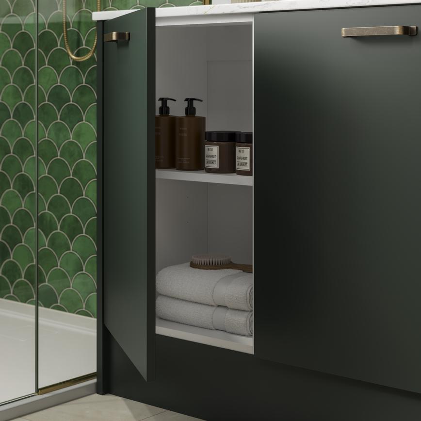 Hockley Super Matt Fir Green Bathroom Open Cabinet