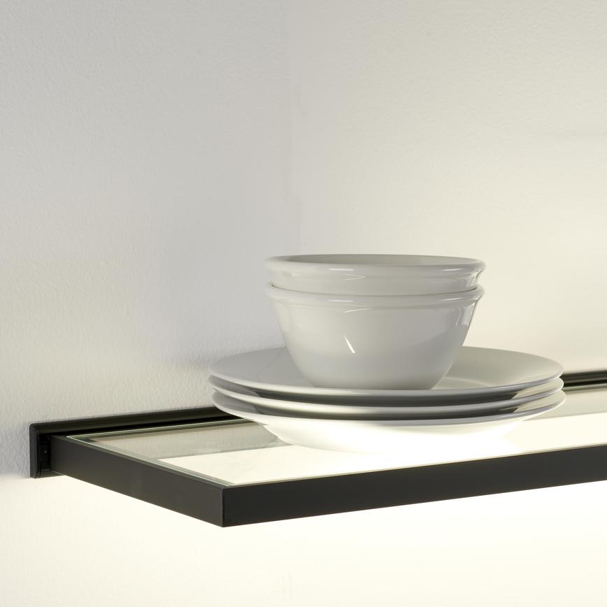 LED4201 Sensio rectangular LED wall mounted shelf light lit with crockery