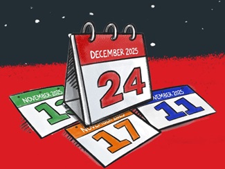 Illustration sketch of a calendar reading 24th December, with pages scattered underneath,